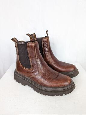 Bionica Drina Chestnut Brown Leather Waterproof Chelsea Combat Boots - Size 9